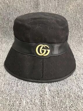 Gucci Black Bucket Hat with Gold Double G Emblem